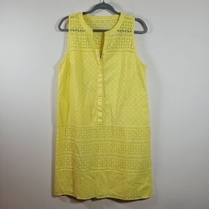 Ann Taylor Loft Sleeveless Dress Yellow Eyelet Size 12 Beach Colorful Summer